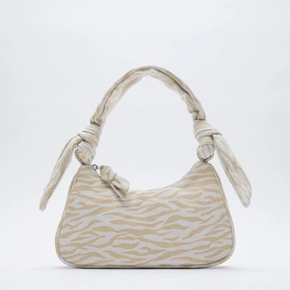 ZARA Knotted Zebra Print Baguette Bag – Cream/Tan